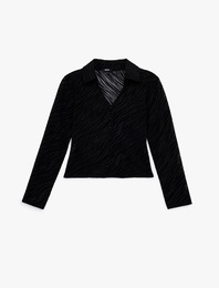 Zebra Dokulu Yarı Transparan Uzun Kollu Gömlek