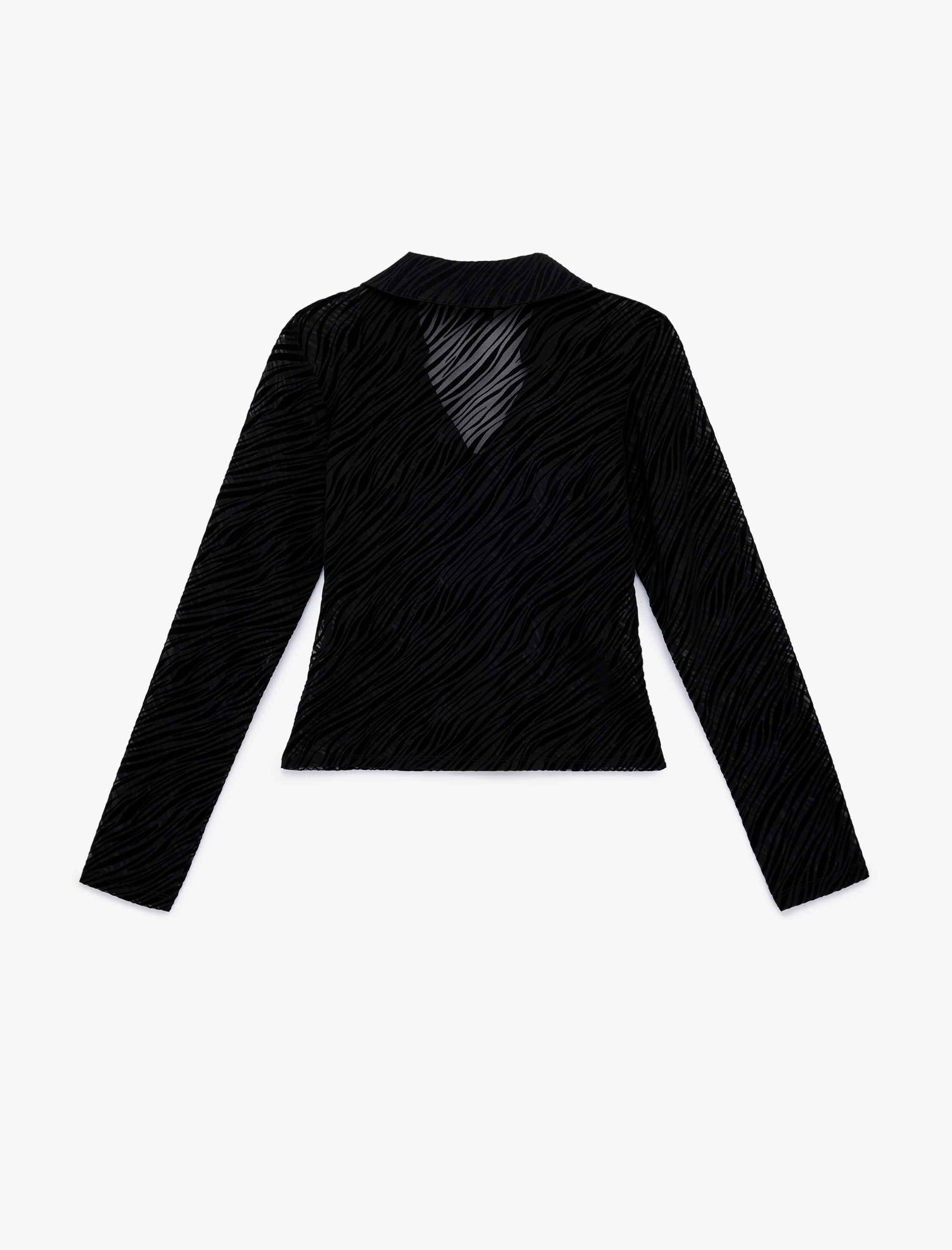   Zebra Dokulu Yarı Transparan Uzun Kollu Gömlek