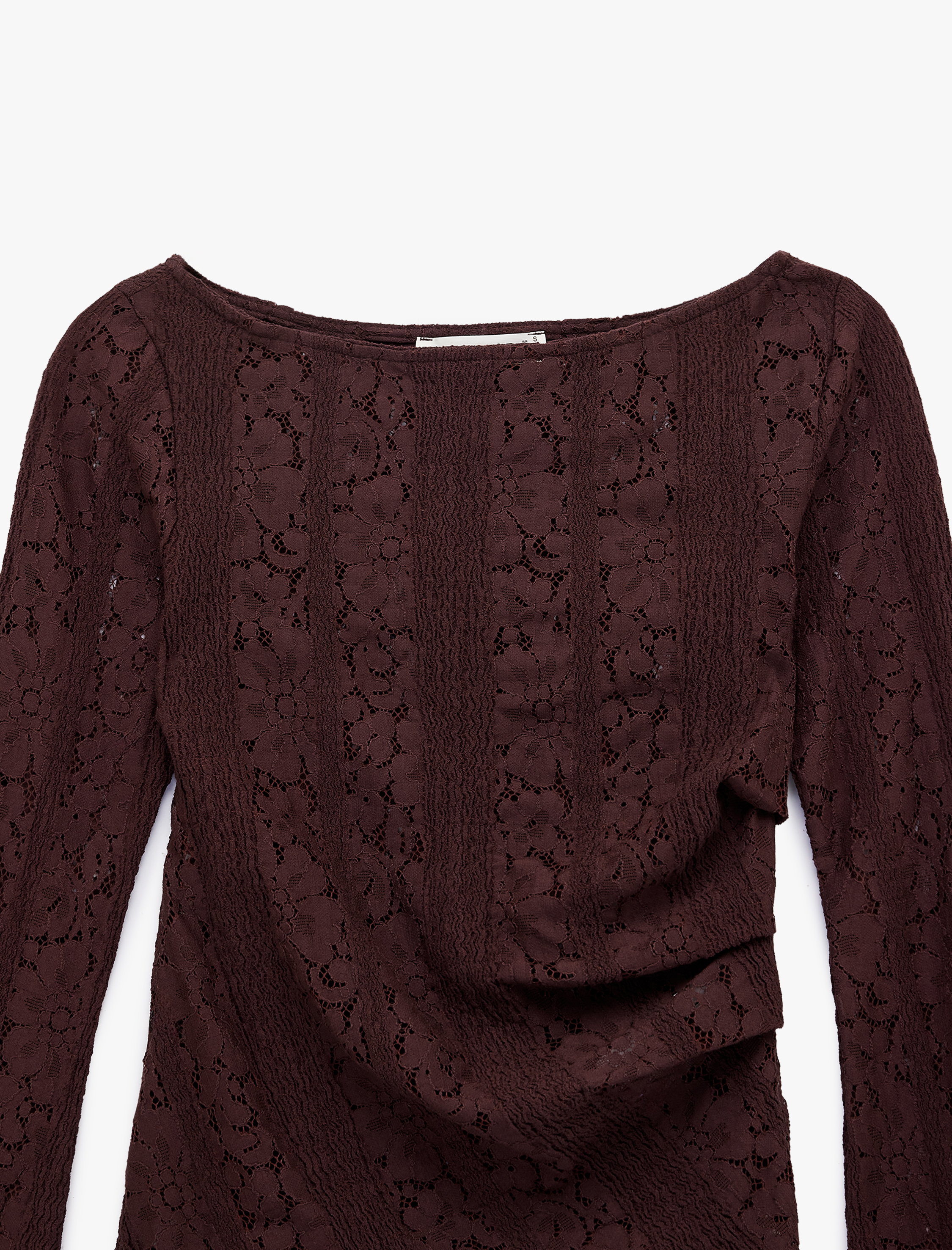   Asimetrik Kayık Yaka Uzun Kollu Slim Fit Dantelli Tişört