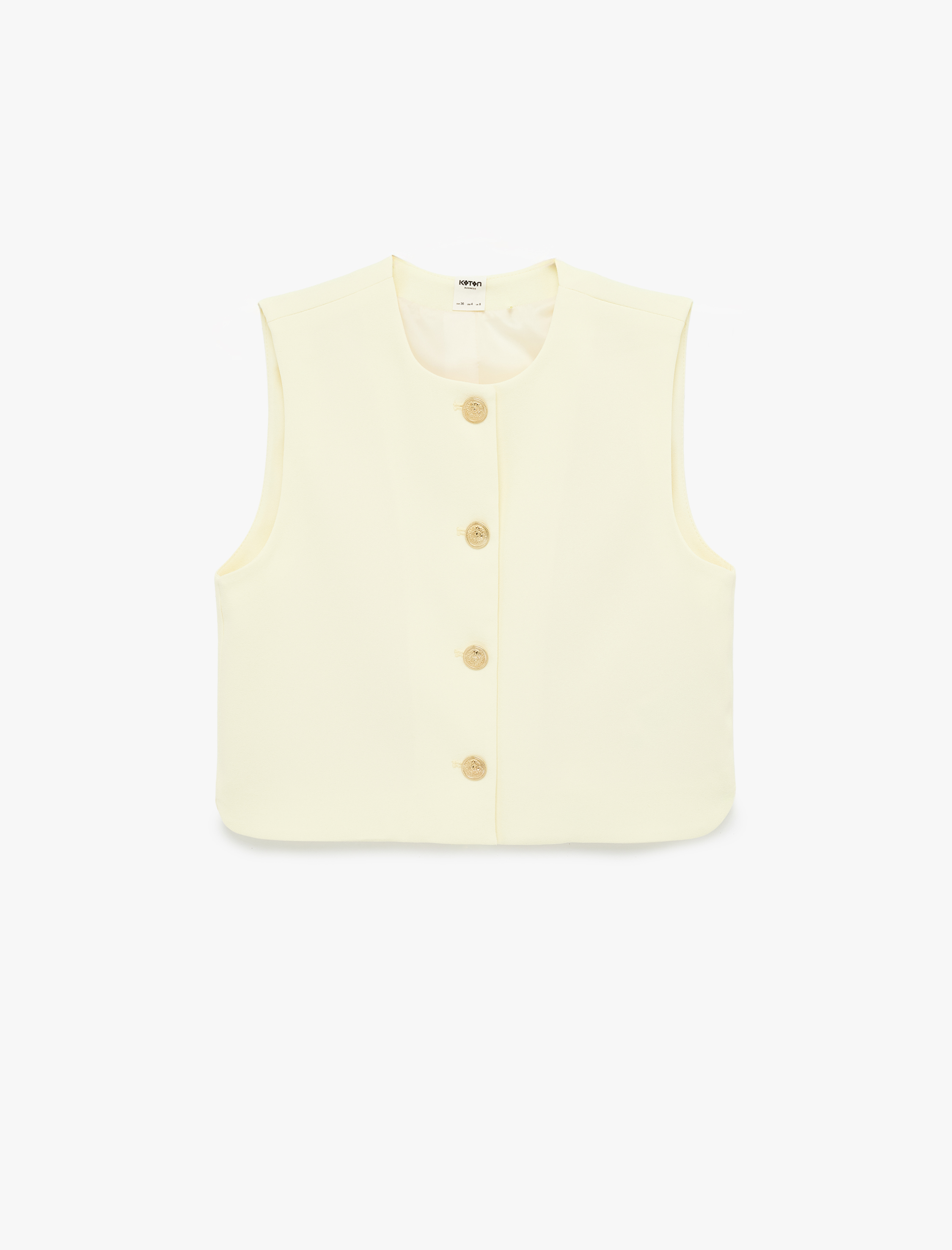   Düğmeli Bisiklet Yaka Kolsuz Crop Yelek