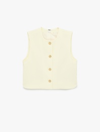 Düğmeli Bisiklet Yaka Kolsuz Crop Yelek