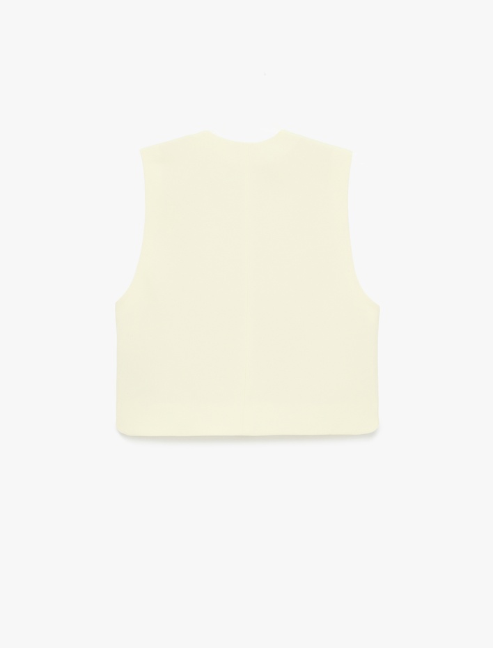  Düğmeli Bisiklet Yaka Kolsuz Crop Yelek