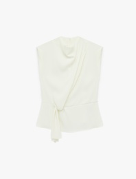 Dik Yaka Drapeli Bağlama Detaylı Kolsuz Bluz