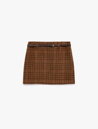 Kemerli A Kesim Ekoseli Mini Etek