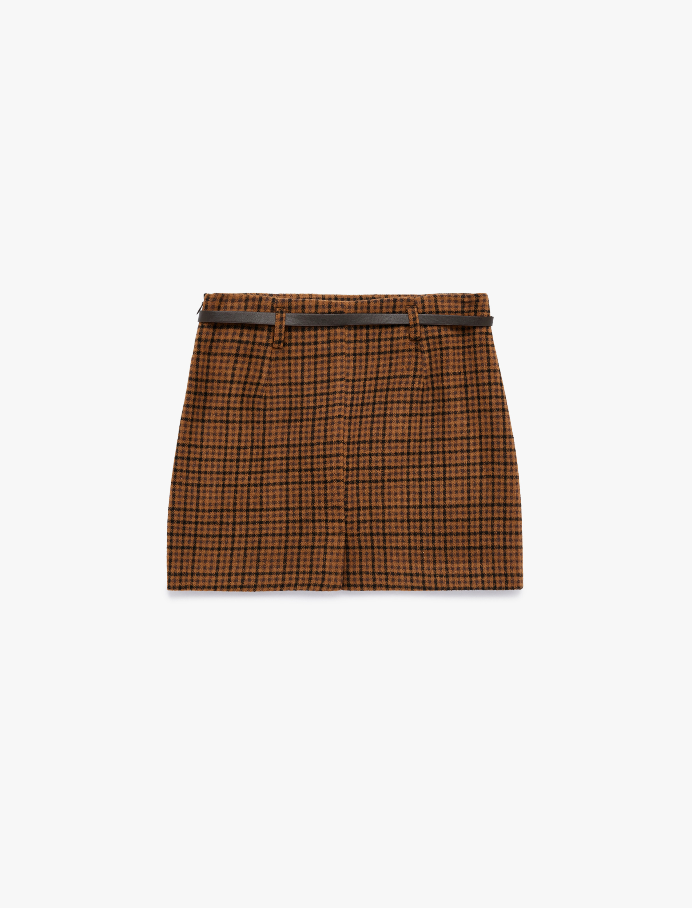   Kemerli A Kesim Ekoseli Mini Etek