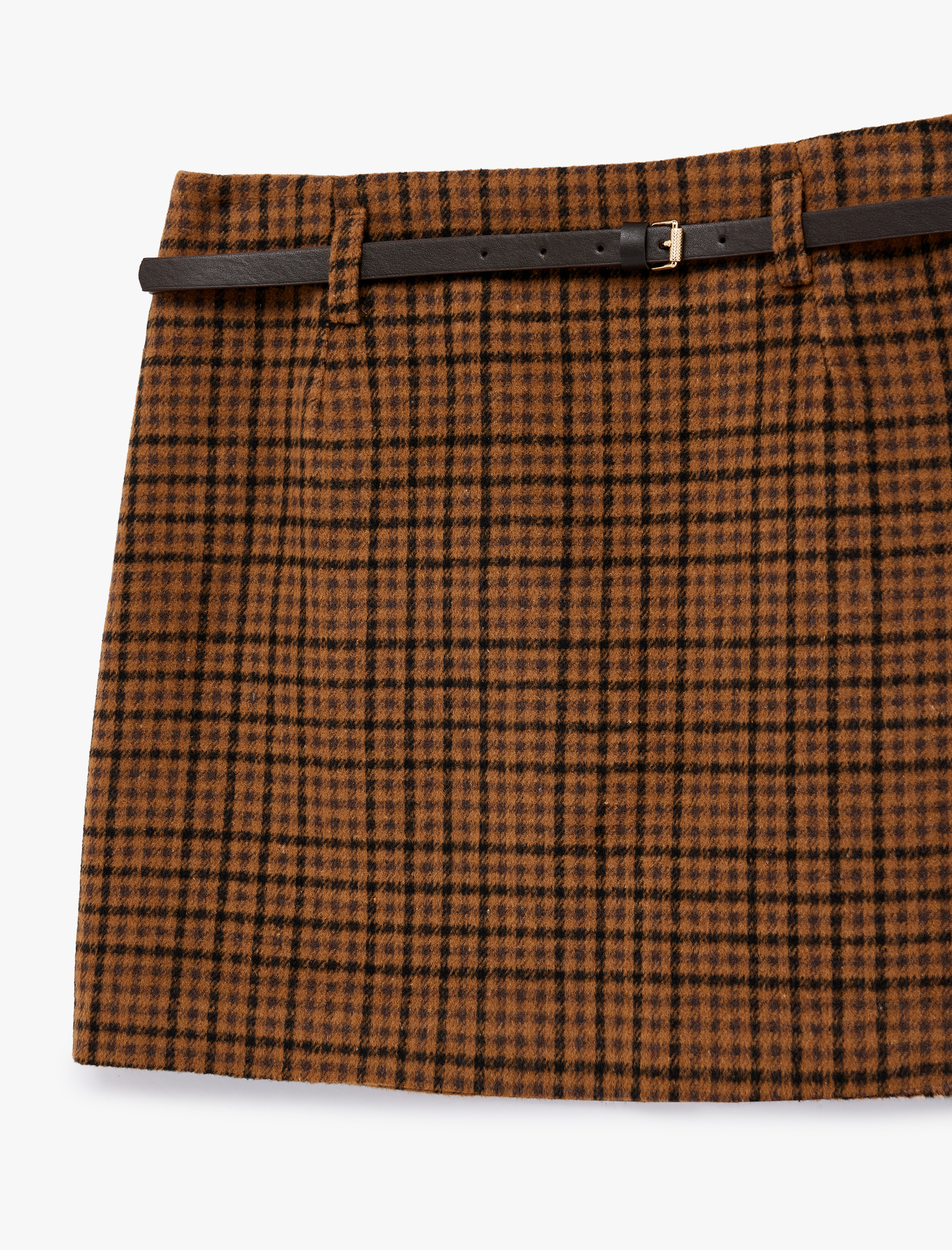   Kemerli A Kesim Ekoseli Mini Etek