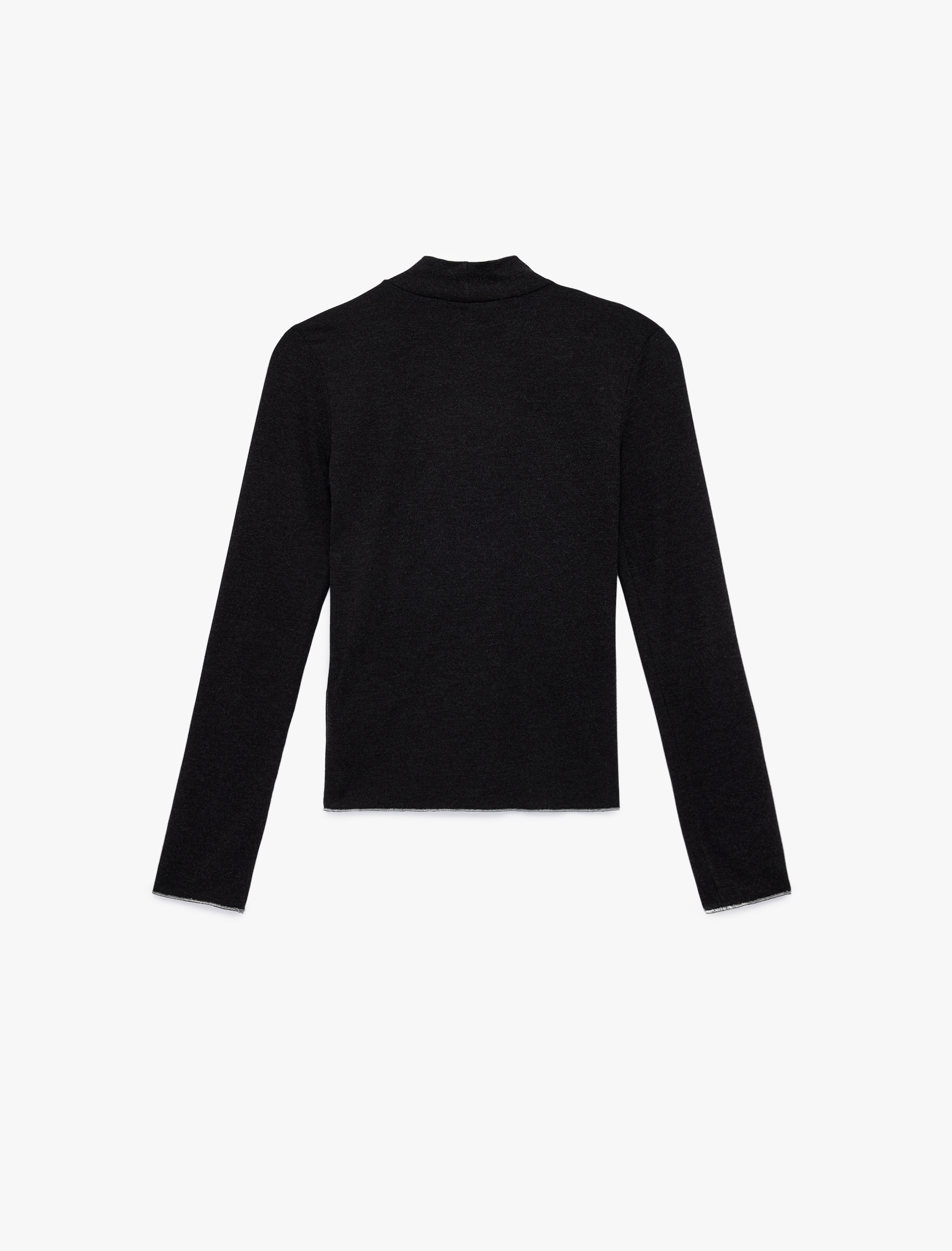   Viskon Kumaş Dik Yaka Uzun Kollu Fitilli Tişört