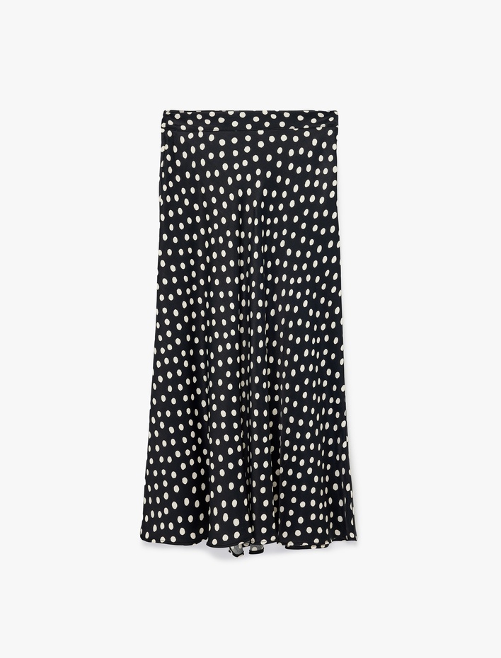  Normal Bel Puantiyeli Viskon Midi Çan Etek