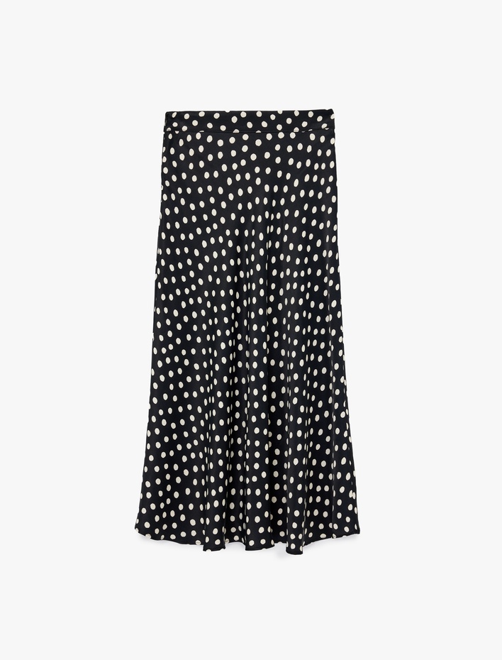  Normal Bel Puantiyeli Viskon Midi Çan Etek