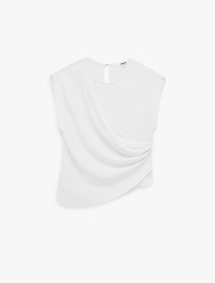 Drapeli Bisiklet Yaka Asimetrik Kolsuz Bluz