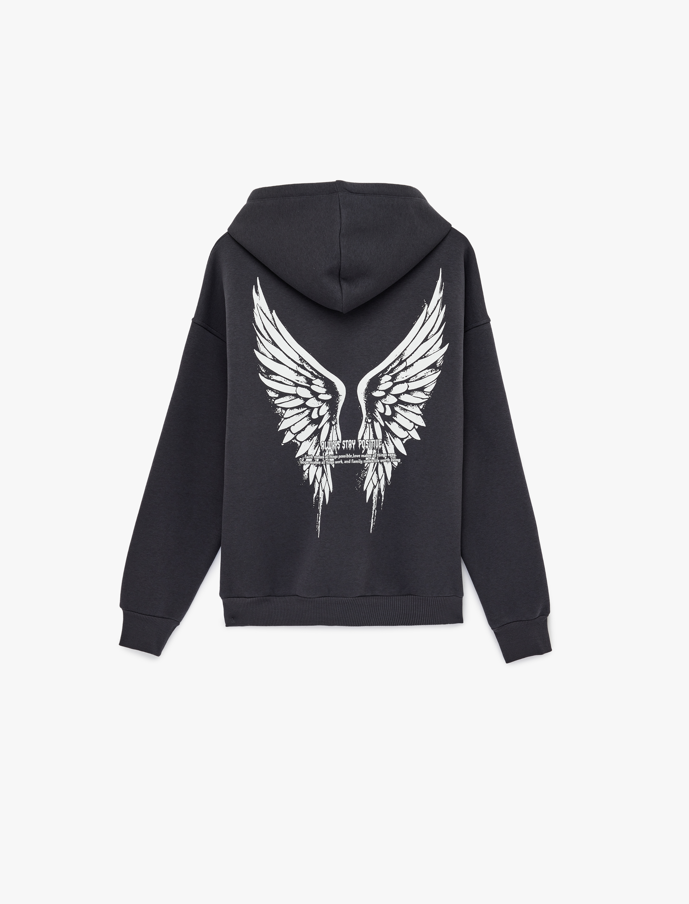   Arkası Baskılı Cepli Fermuarlı Kapüşonlu Oversize Sweatshirt