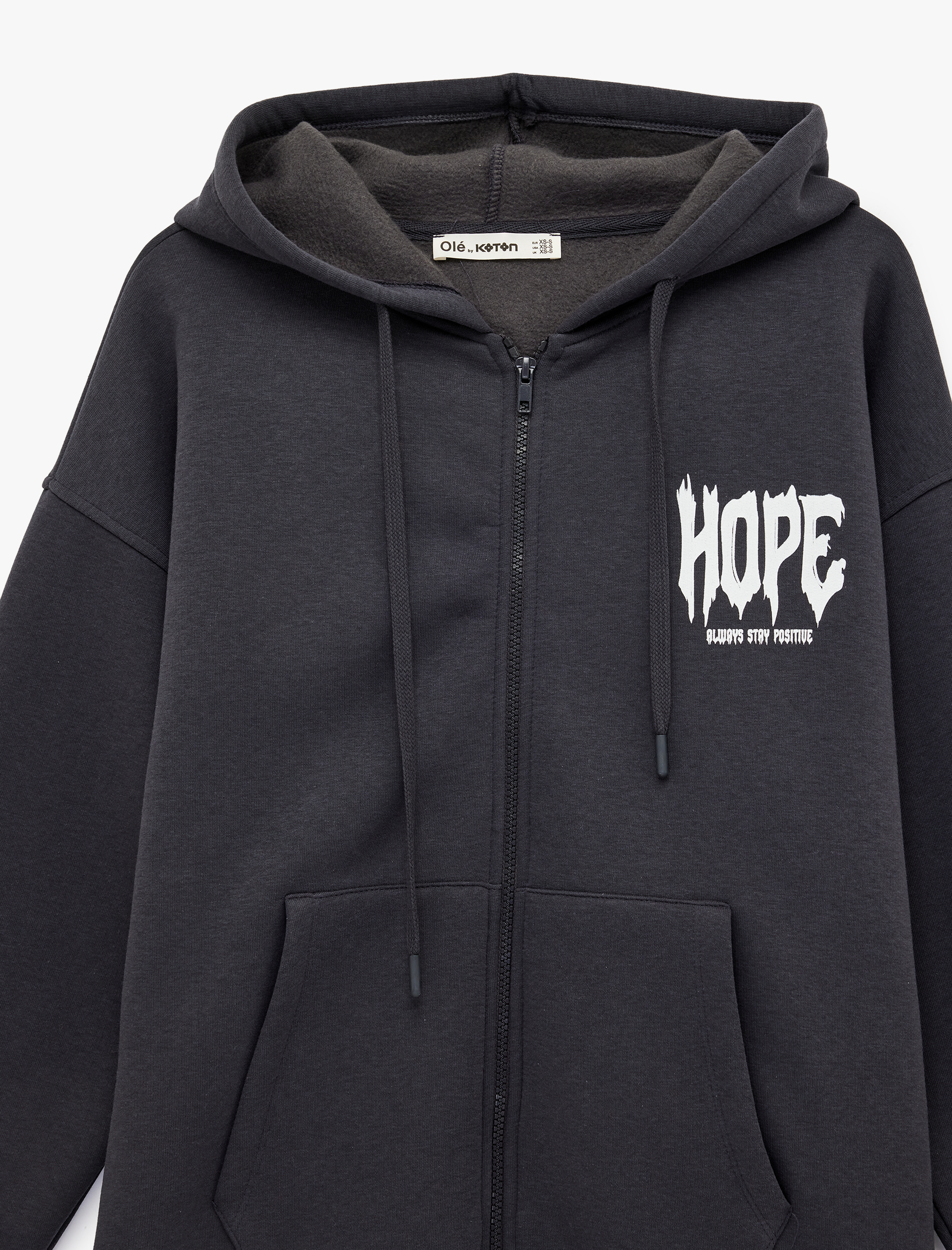   Arkası Baskılı Cepli Fermuarlı Kapüşonlu Oversize Sweatshirt