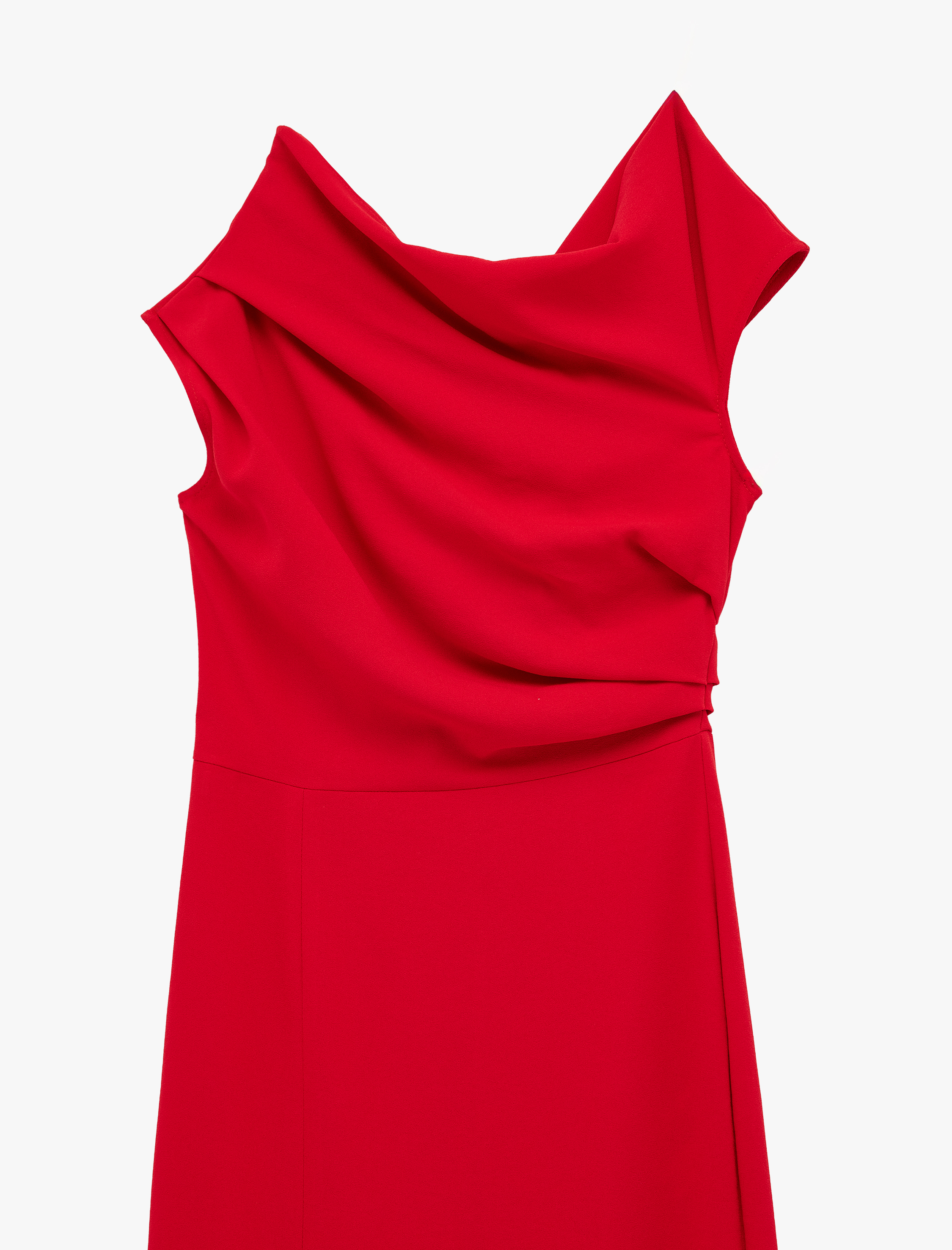   Tek Omuz Kolsuz Yırtmaç Detaylı Drapeli Midi Elbise