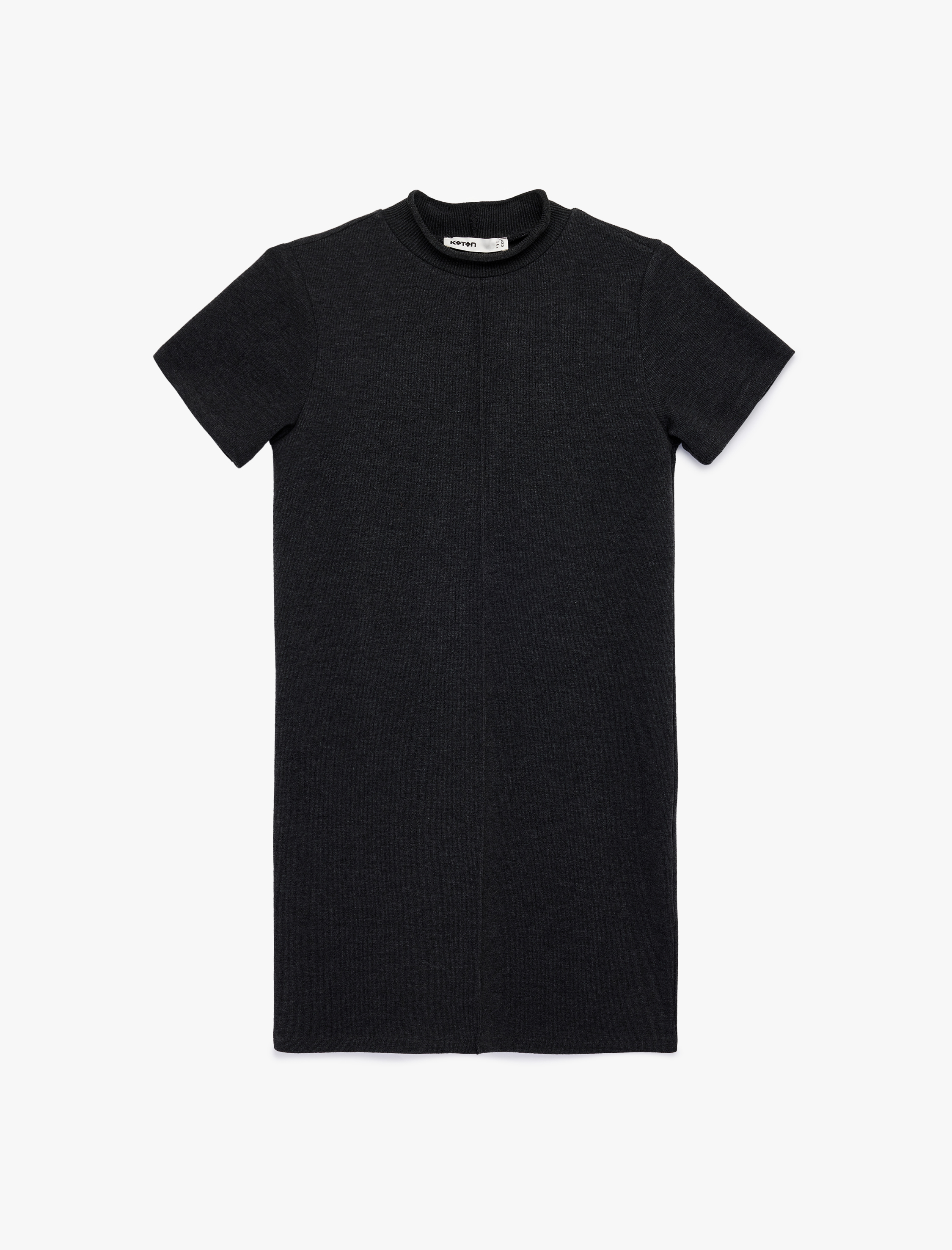   Hafif Dik Yaka Kısa Kollu Slim Fit Mini Elbise