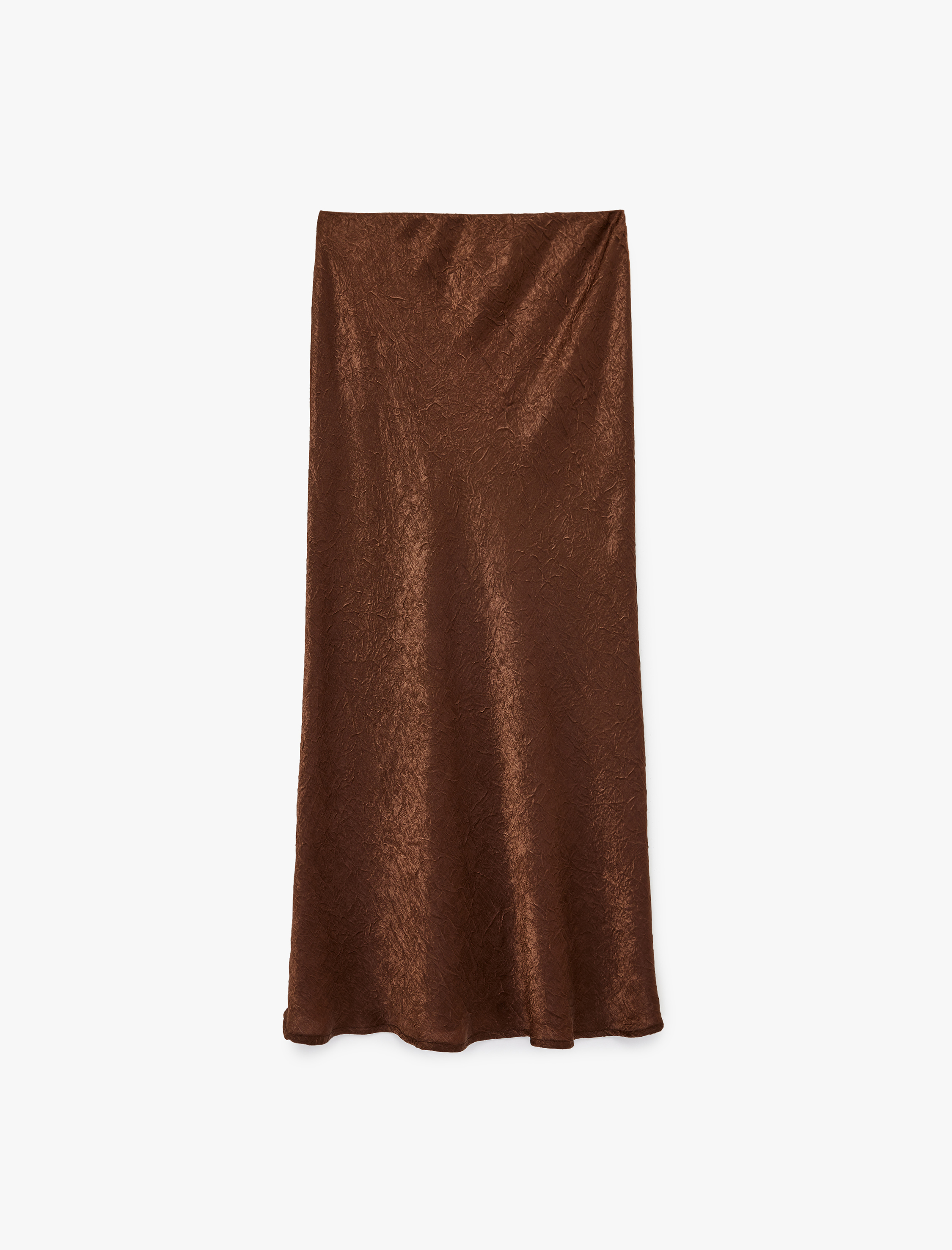   Balık Kesim Slim Fit Midi Boy Dokulu Saten Etek