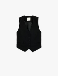 Klasik V Yaka Düğmeli Blazer Yelek