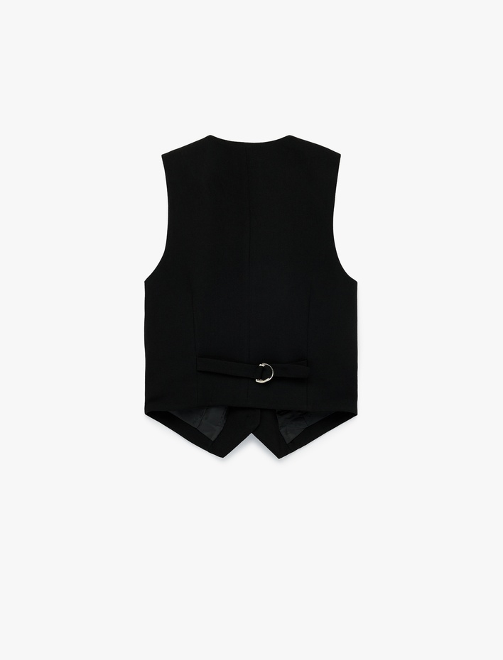  Klasik V Yaka Düğmeli Blazer Yelek