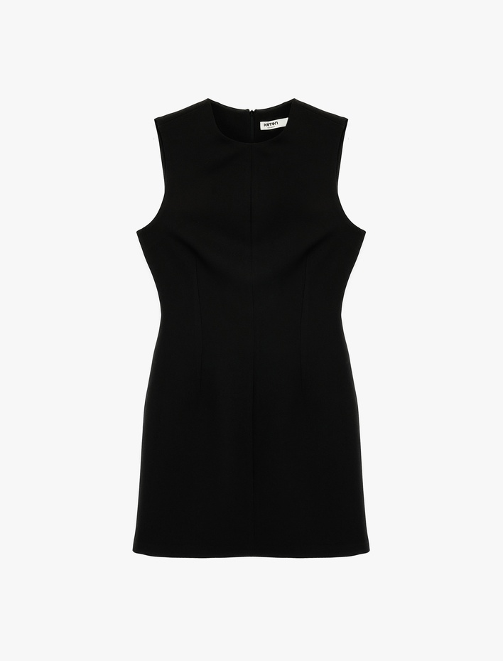  Kolsuz Bisiklet Yaka A Kesim Mini Elbise