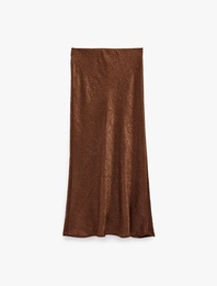 Balık Kesim Slim Fit Midi Boy Dokulu Saten Etek