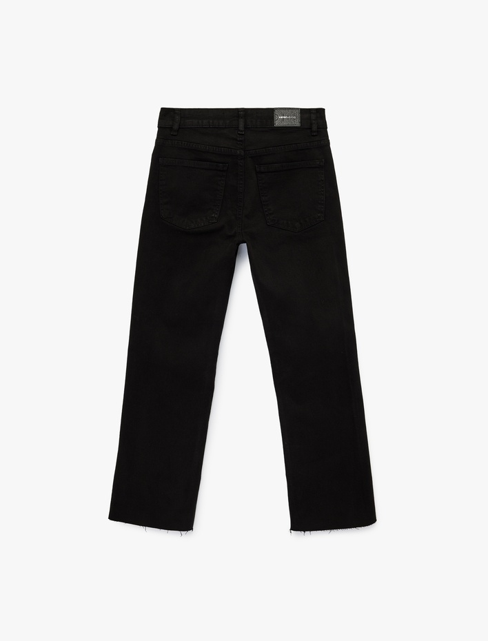  Pamuklu Cepli Düğmeli İspanyol Paça Crop Jean Pantolon -  Kick Flare Jeans