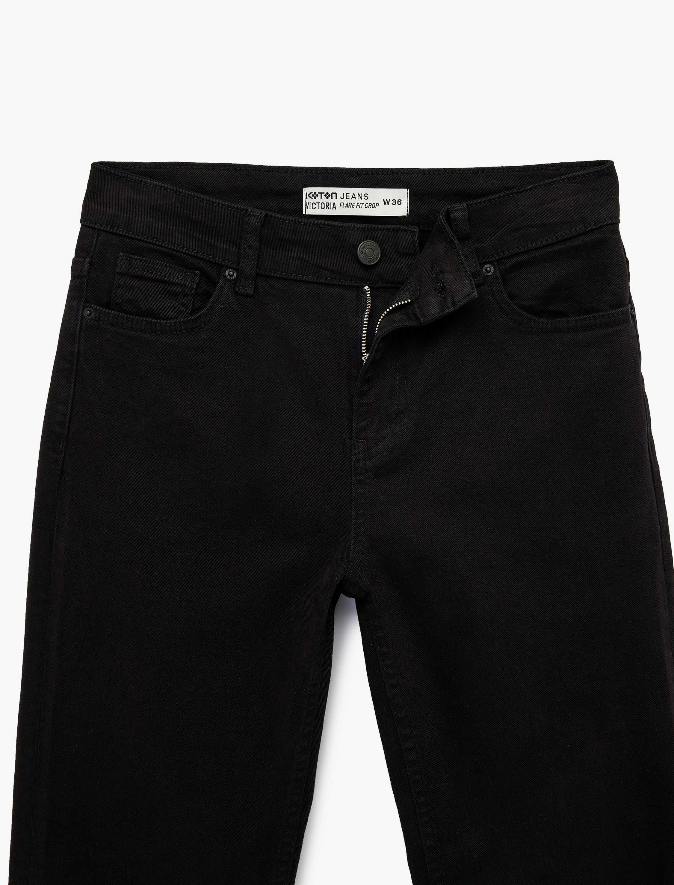   Pamuklu Cepli Düğmeli İspanyol Paça Crop Jean Pantolon -  Kick Flare Jeans