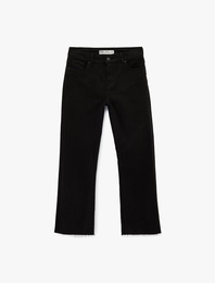 Pamuklu Cepli Düğmeli İspanyol Paça Crop Jean Pantolon -  Kick Flare Jeans