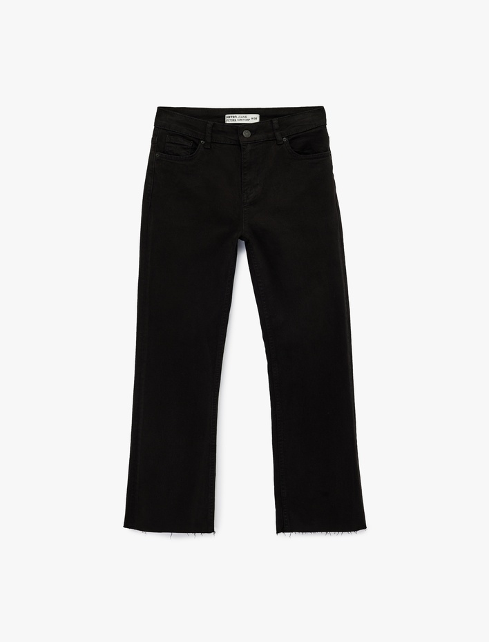  Pamuklu Cepli Düğmeli İspanyol Paça Crop Jean Pantolon -  Kick Flare Jeans