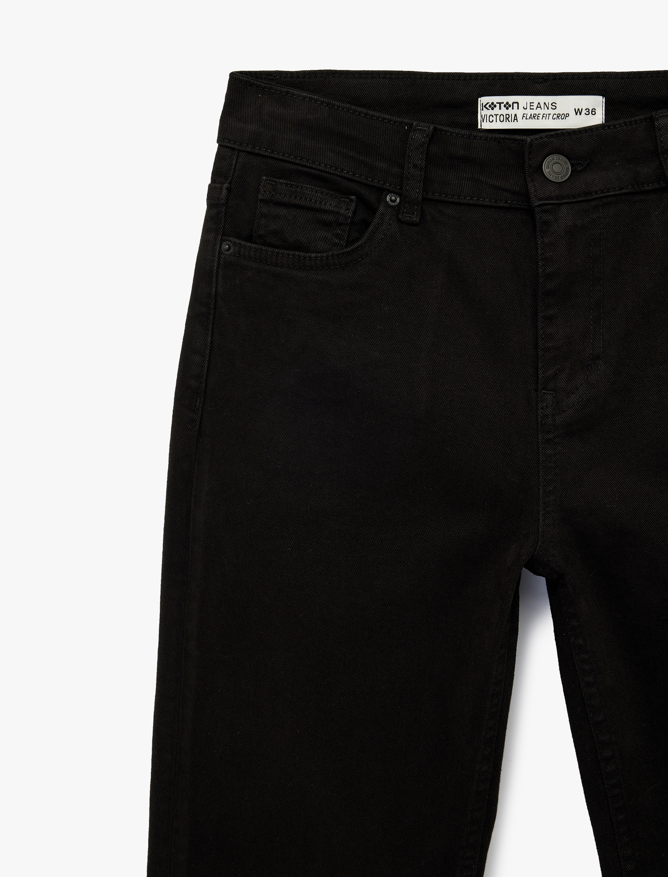   Pamuklu Cepli Düğmeli İspanyol Paça Crop Jean Pantolon -  Kick Flare Jeans