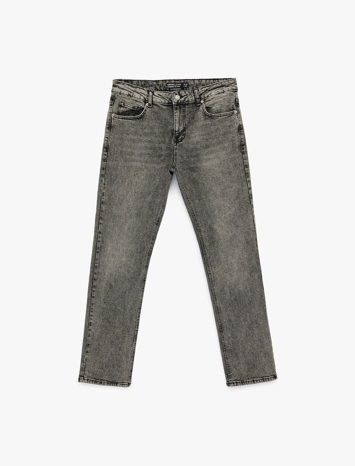  Pamuklu Normal Bel 5 Cepli Straight Fit Jean Pantolon - Mark Jean