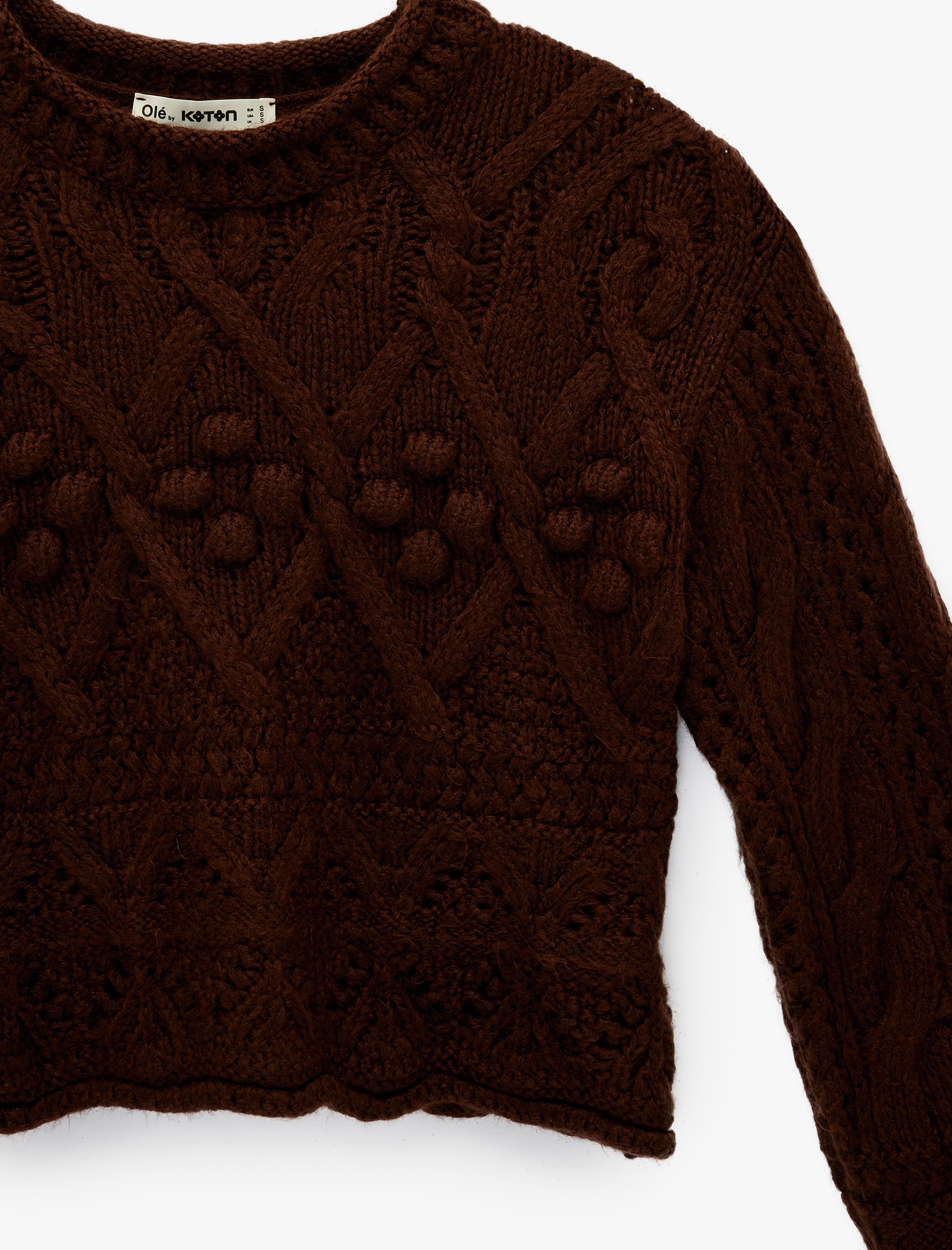   Bisiklet Yaka Uzun Kollu Örgü Dokulu Triko Crop Kazak