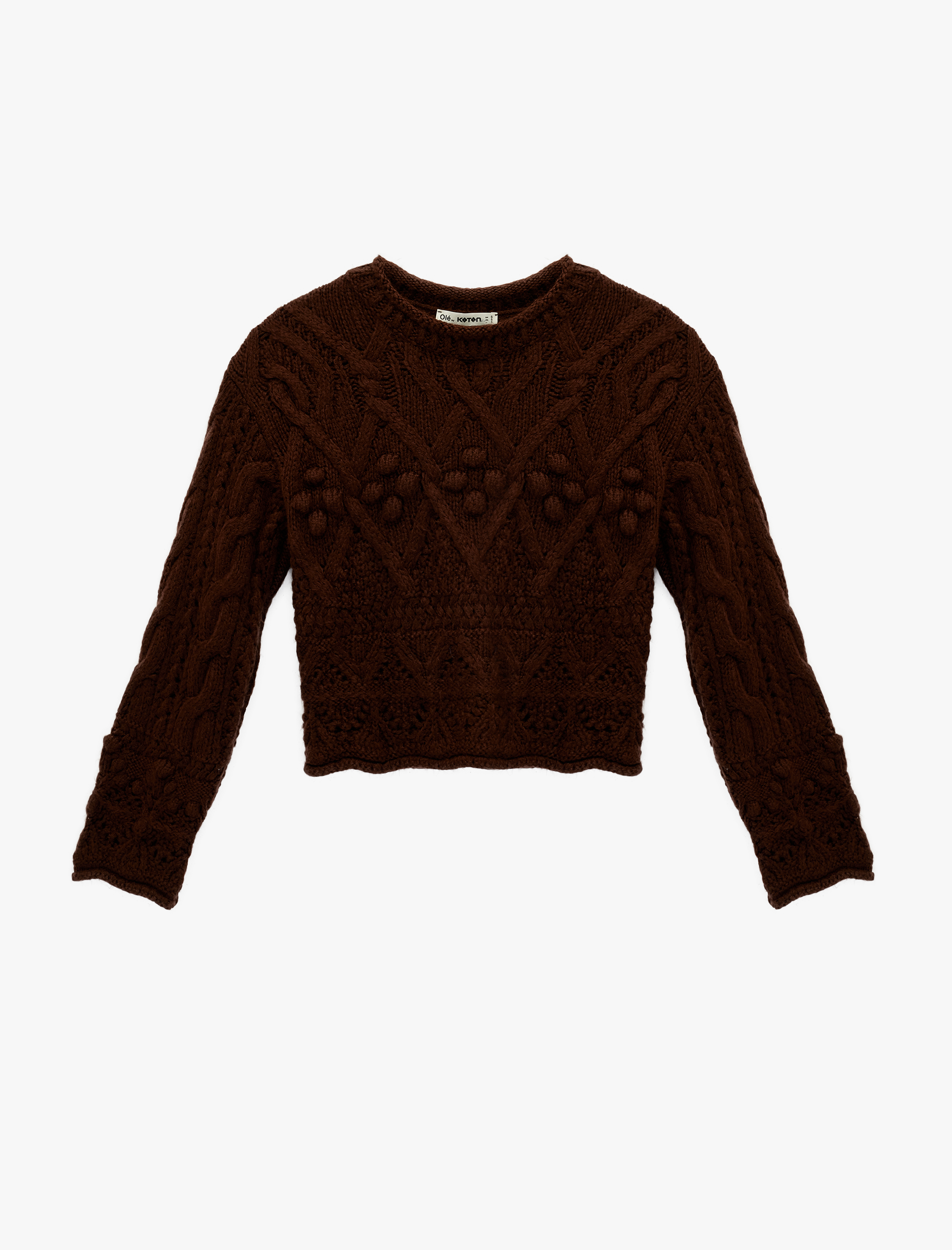   Bisiklet Yaka Uzun Kollu Örgü Dokulu Triko Crop Kazak