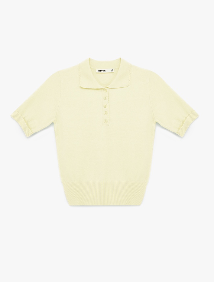  Düğmeli Kısa Kollu Polo Yaka Triko Kazak