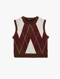 Bisiklet Yaka Baklava Desenli Süveter