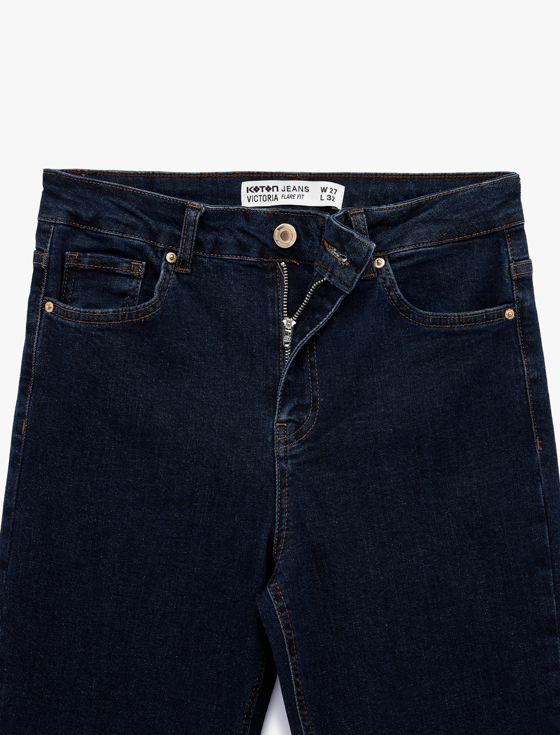   Dar Kesim Kemerli Düğmeli İspanyol Paça Denim Pantolon - Flare Jeans