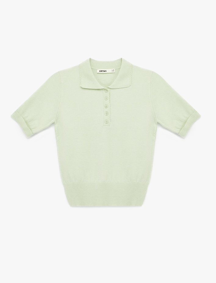  Düğmeli Kısa Kollu Polo Yaka Triko Kazak