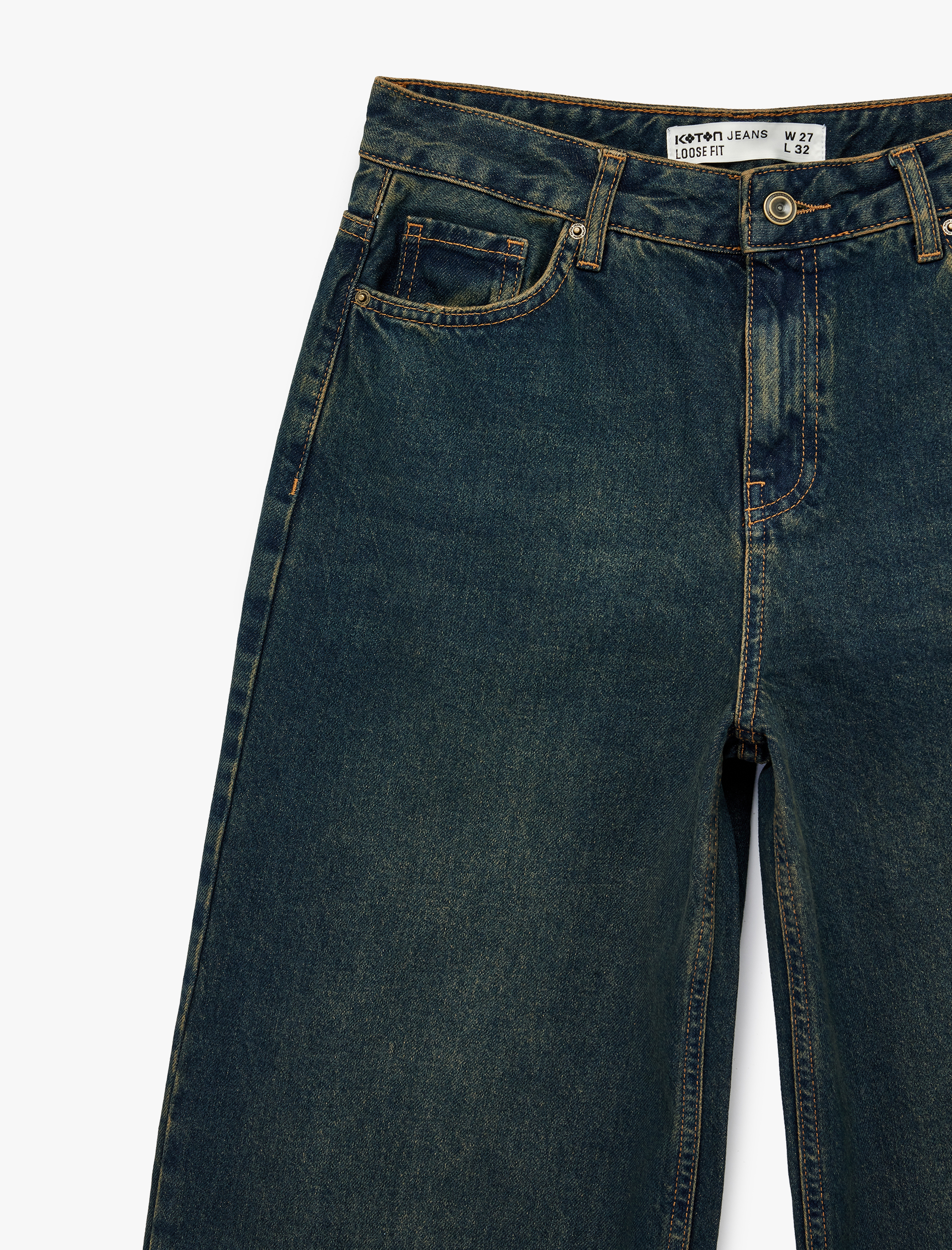   Rahat Kalıp Düz Paça Düğmeli Cepli Denim Pantolon - Loose Straight Fit Jean