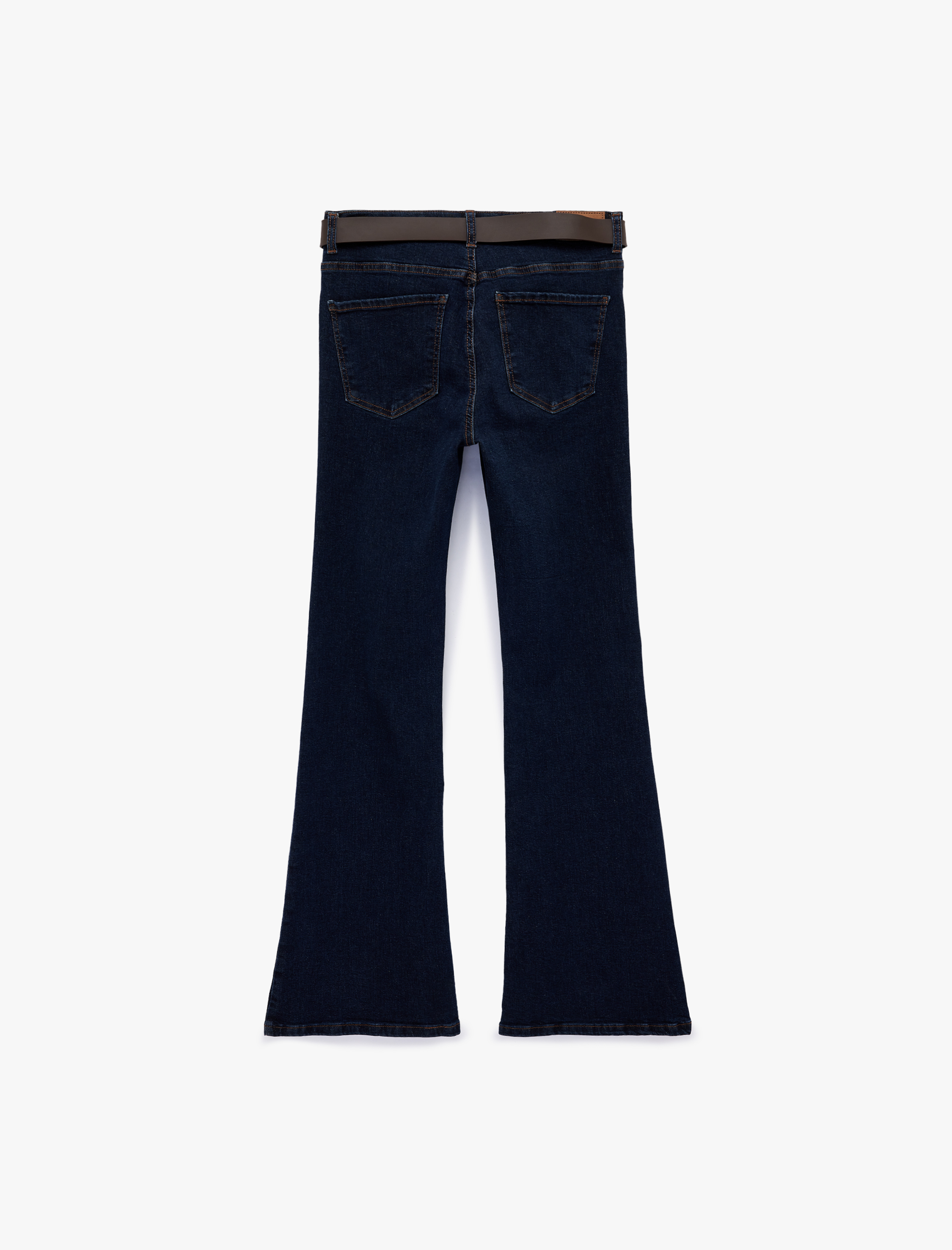   Dar Kesim Kemerli Düğmeli İspanyol Paça Denim Pantolon - Flare Jeans