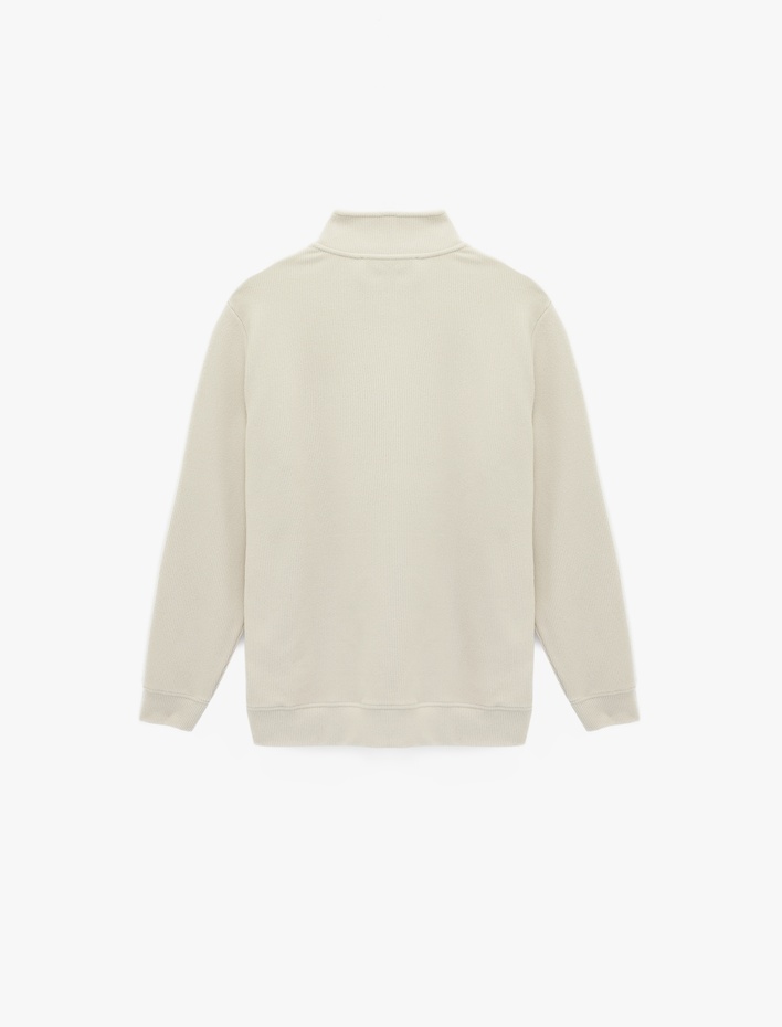  Uzun Kollu Regular Fit Fitilli Basic Yarım Fermuarlı Sweatshirt