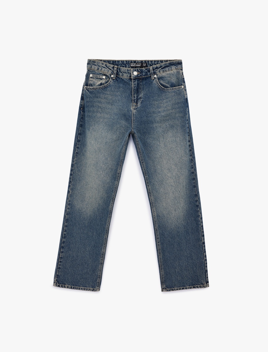 Koton Erkek Pamuklu Normal Bel Cepli Vintage Straight Fit Jean Pantolon