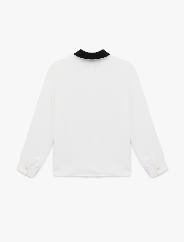  Yaka Detaylı Düğmeli Uzun Kollu Gömlek