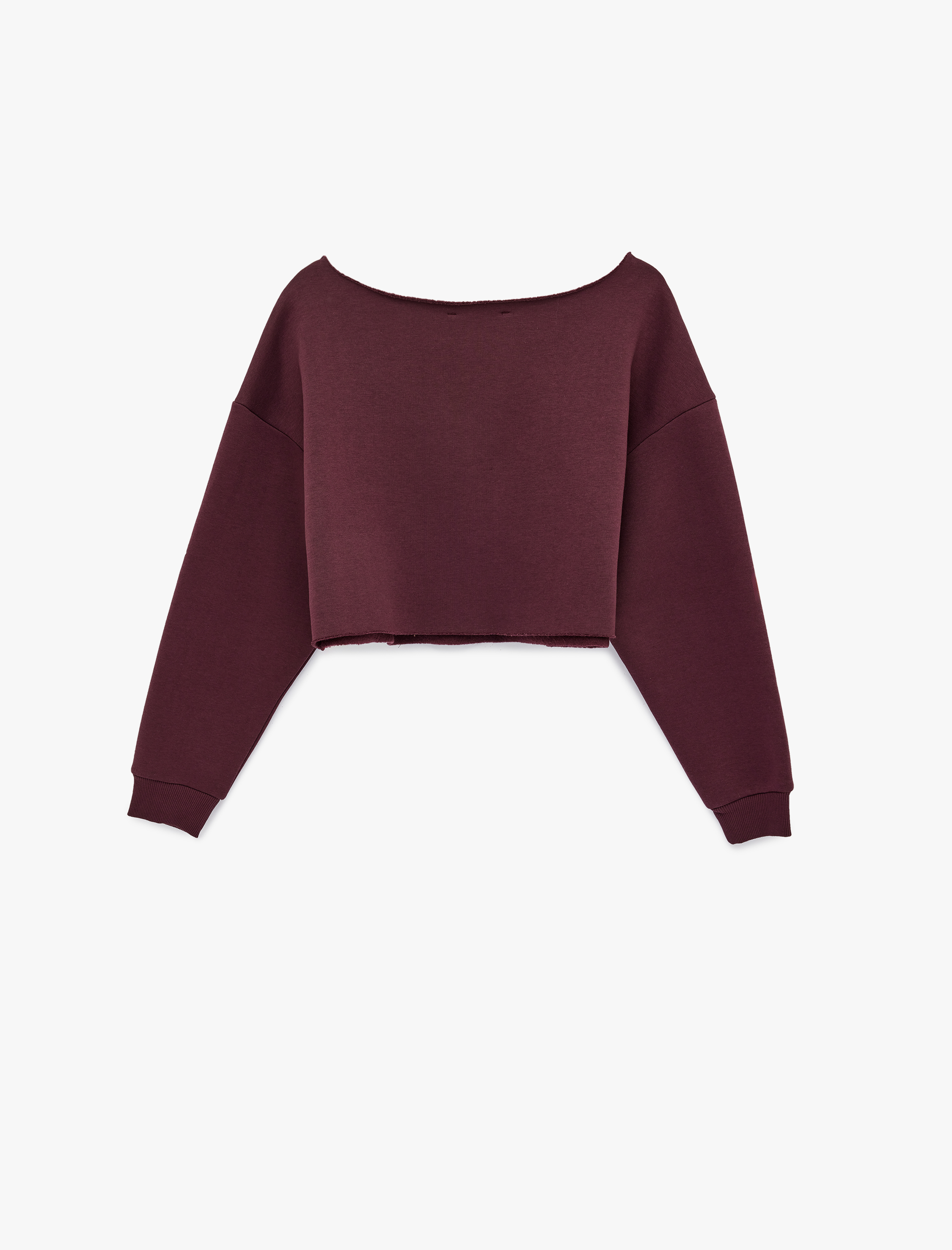   Uzun Kollu Kayık Yaka Baskılı Crop Oversize Sweatshirt