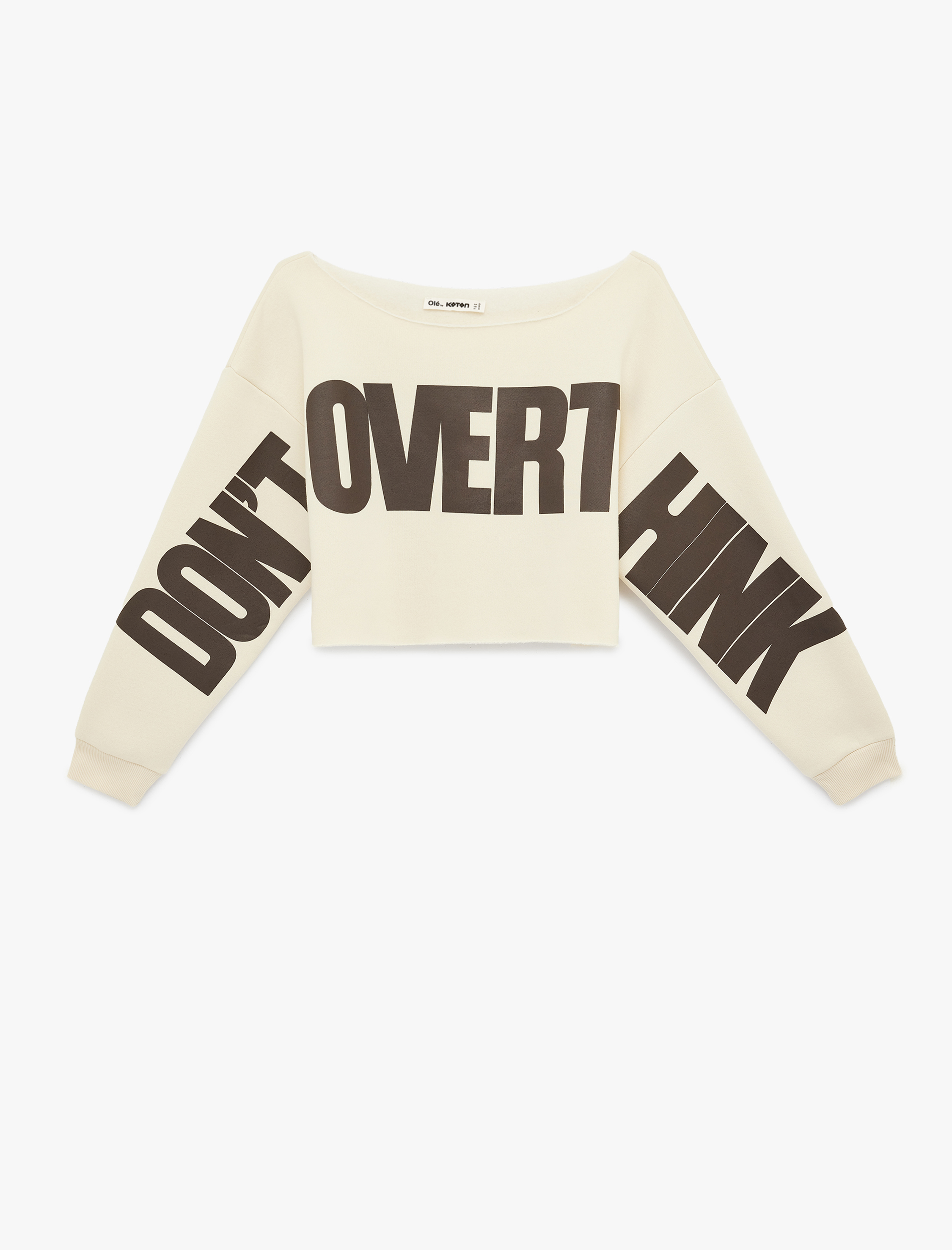   Uzun Kollu Kayık Yaka Baskılı Crop Oversize Sweatshirt