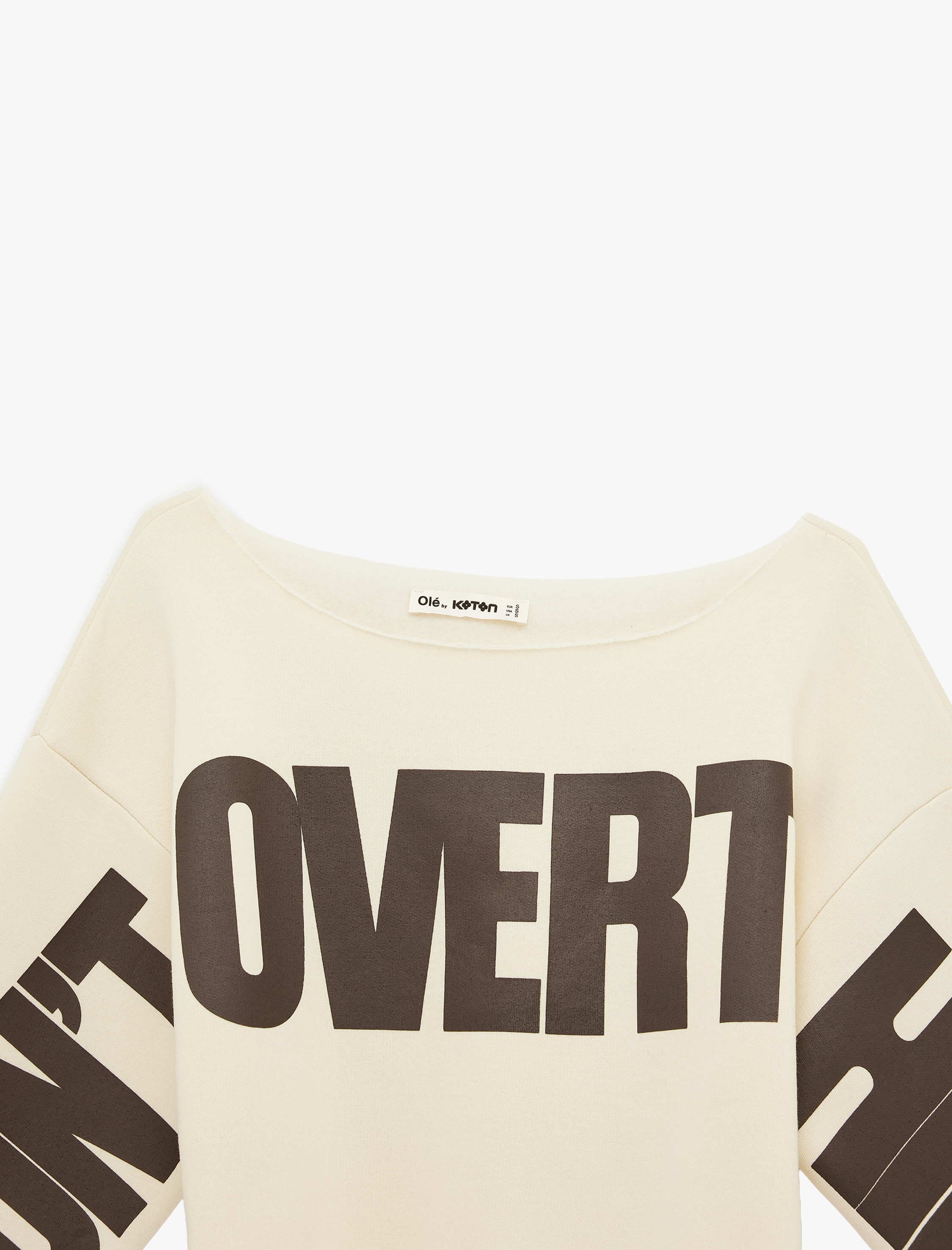   Uzun Kollu Kayık Yaka Baskılı Crop Oversize Sweatshirt