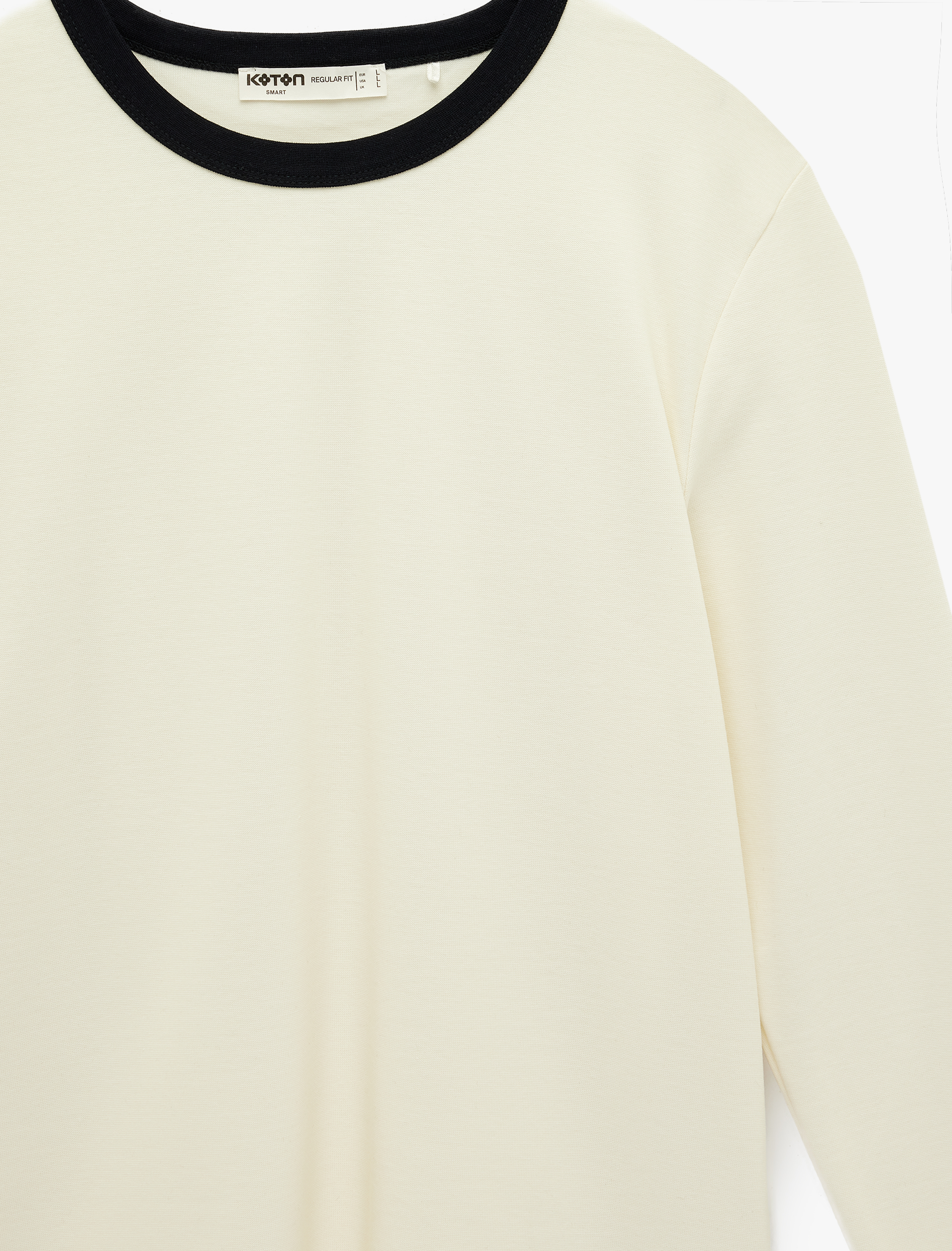   Regular Fit Ribanalı Renk Kontrastlı Pamuklu Bisiklet Yaka Uzun Kollu Tişört