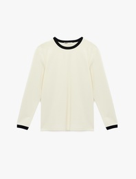 Regular Fit Ribanalı Renk Kontrastlı Pamuklu Bisiklet Yaka Uzun Kollu Tişört