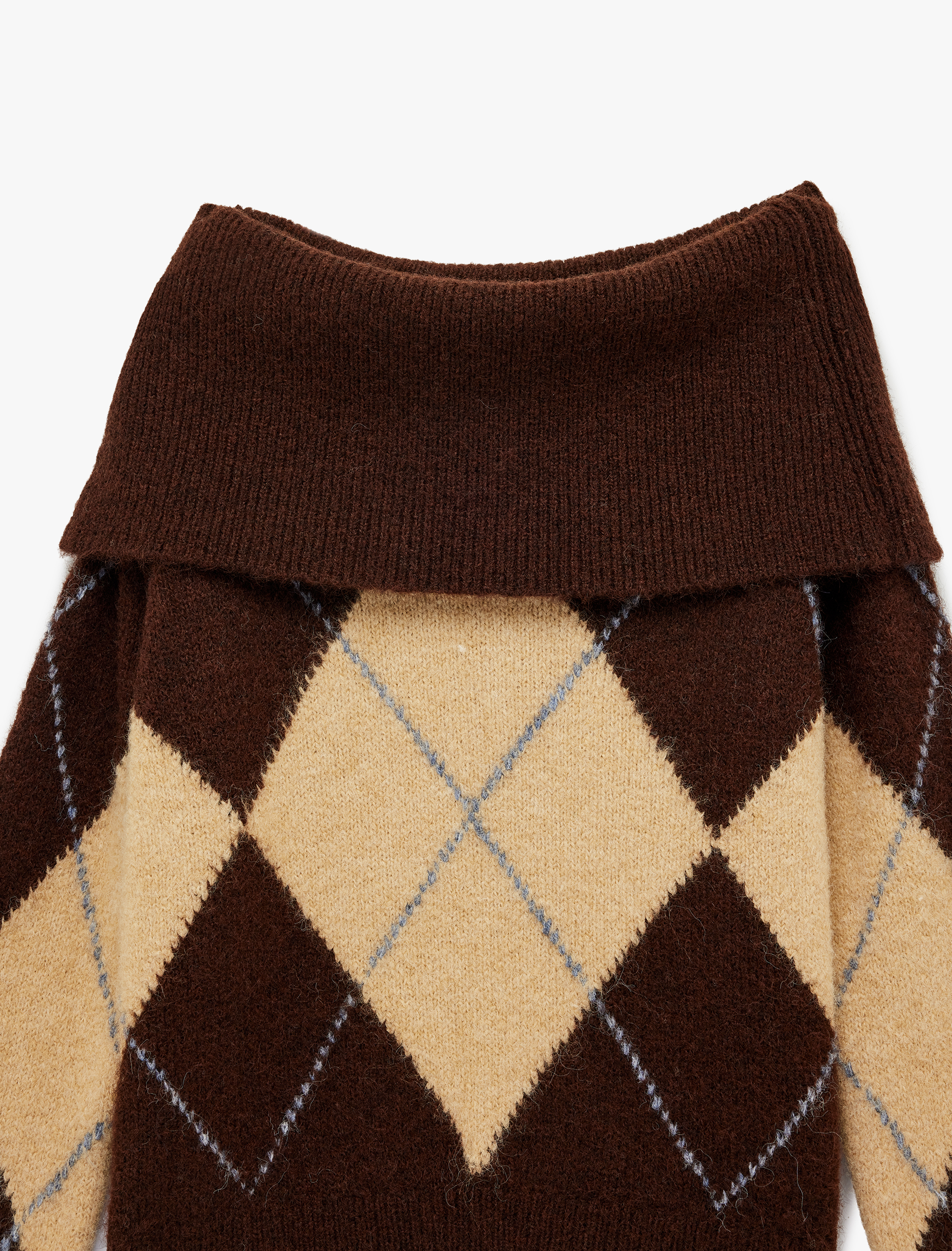   Uzun Kollu Omzu Açık Baklava Desenli Triko Oversize Kazak