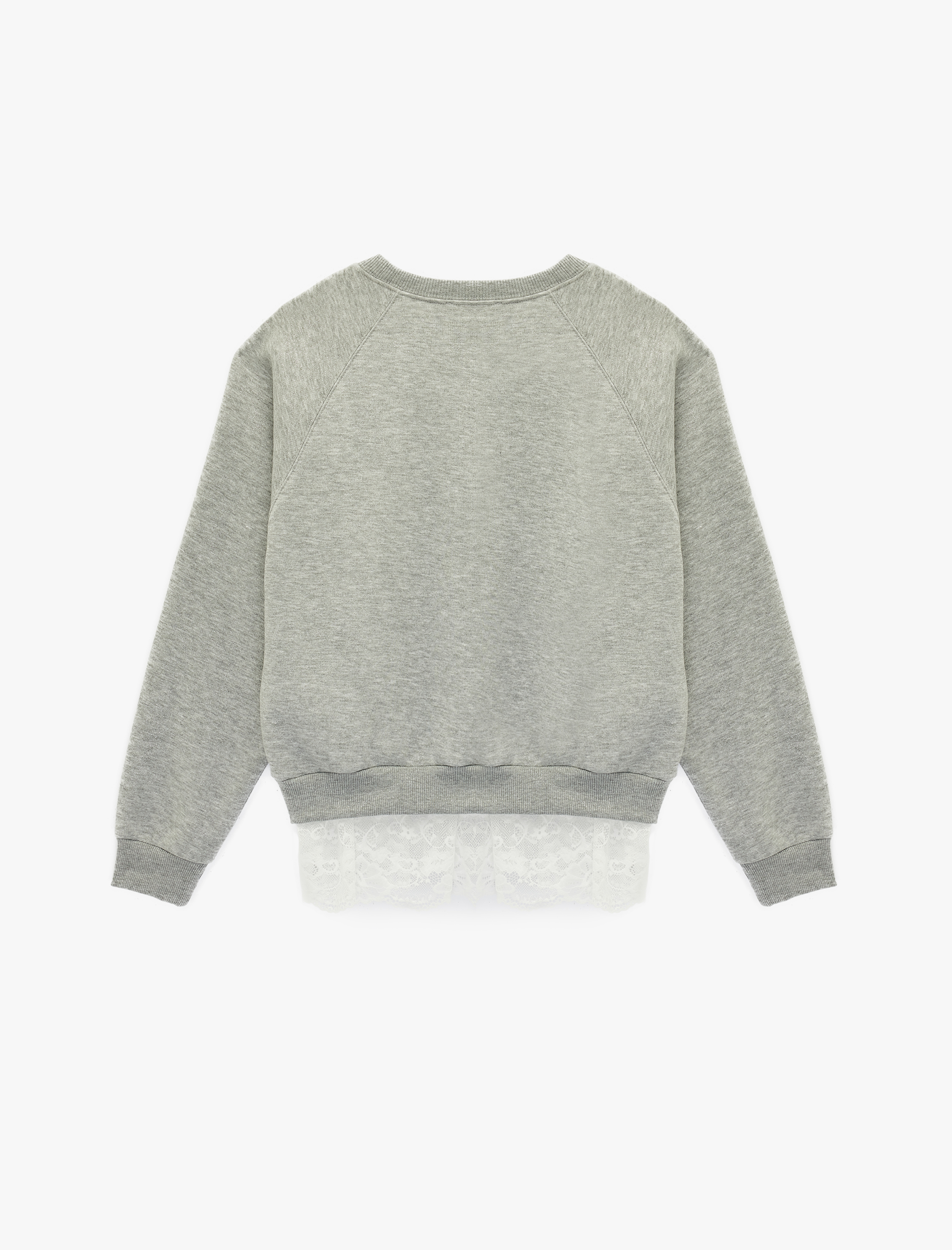   Dantel Detaylı Bisiklet Yaka Uzun Kollu Oversize Sweatshirt