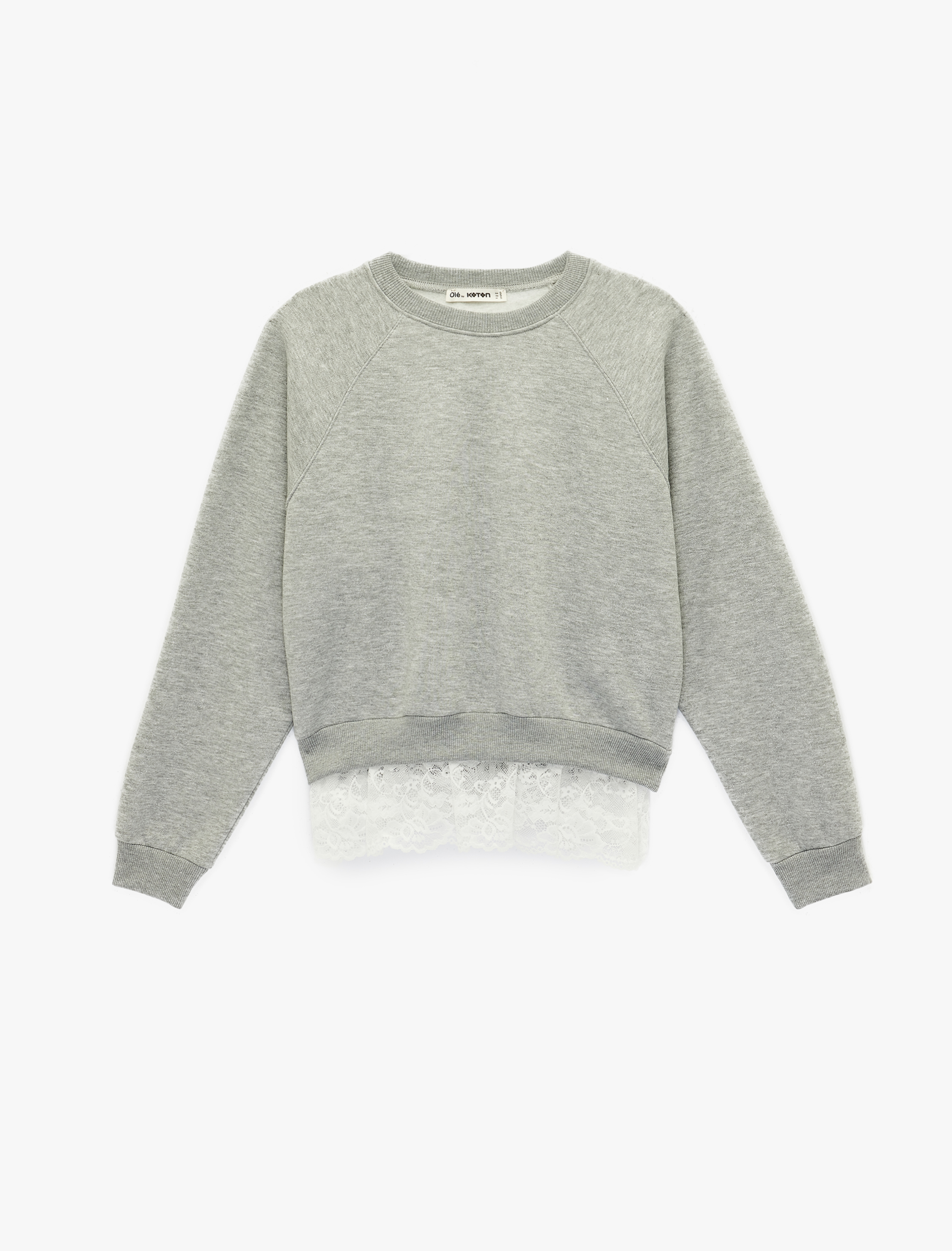   Dantel Detaylı Bisiklet Yaka Uzun Kollu Oversize Sweatshirt