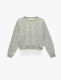 Dantel Detaylı Bisiklet Yaka Uzun Kollu Oversize Sweatshirt