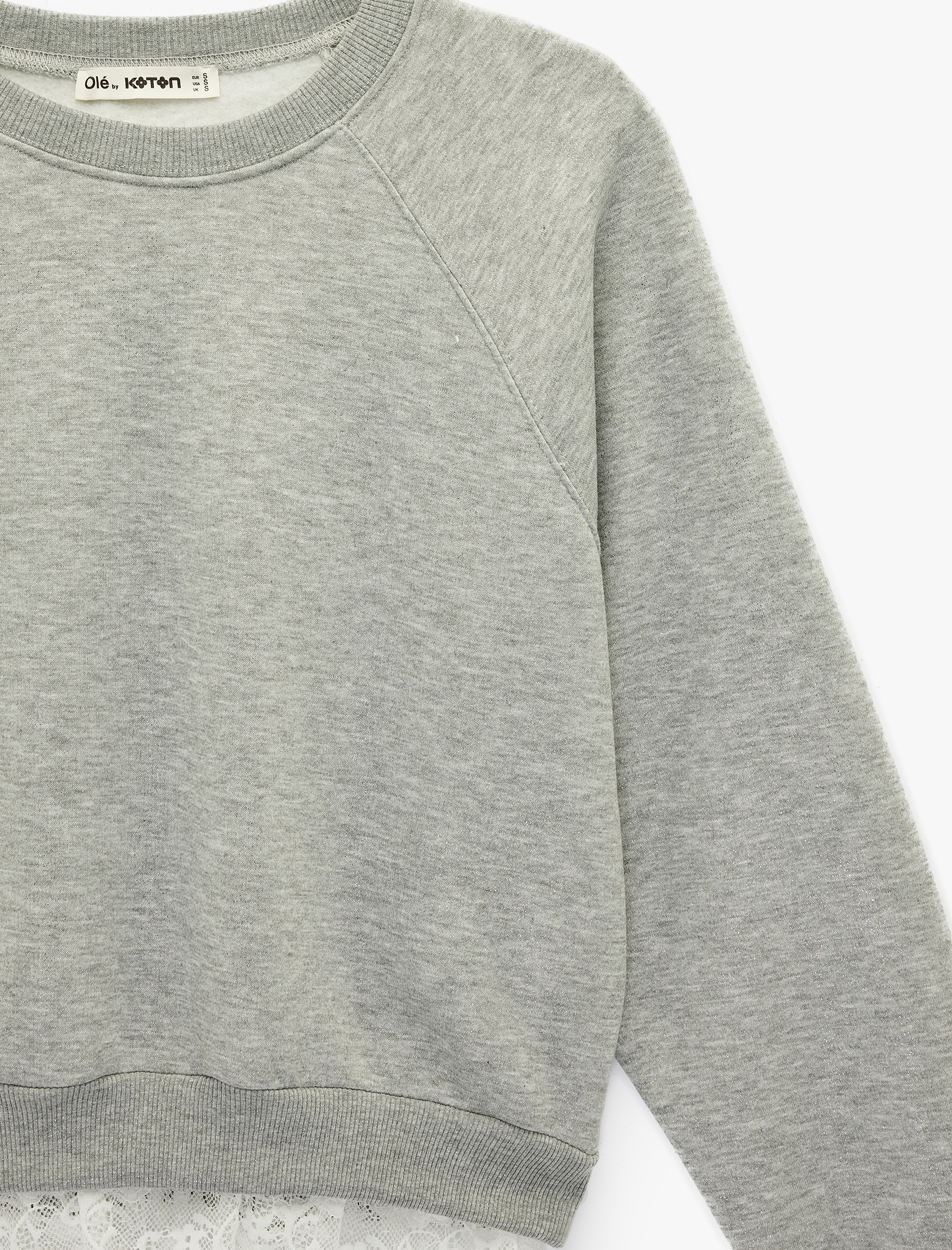   Dantel Detaylı Bisiklet Yaka Uzun Kollu Oversize Sweatshirt